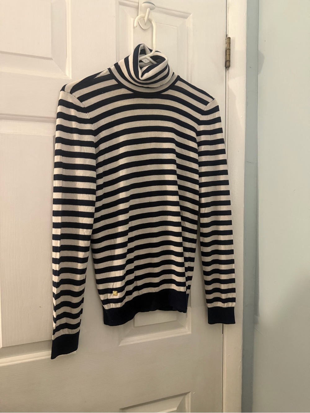 Lauren Ralph Lauren Striped Mulberry Silk Blend Turtleneck Sweater M